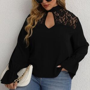 Elegant Black Lace Women's Top PLUS
